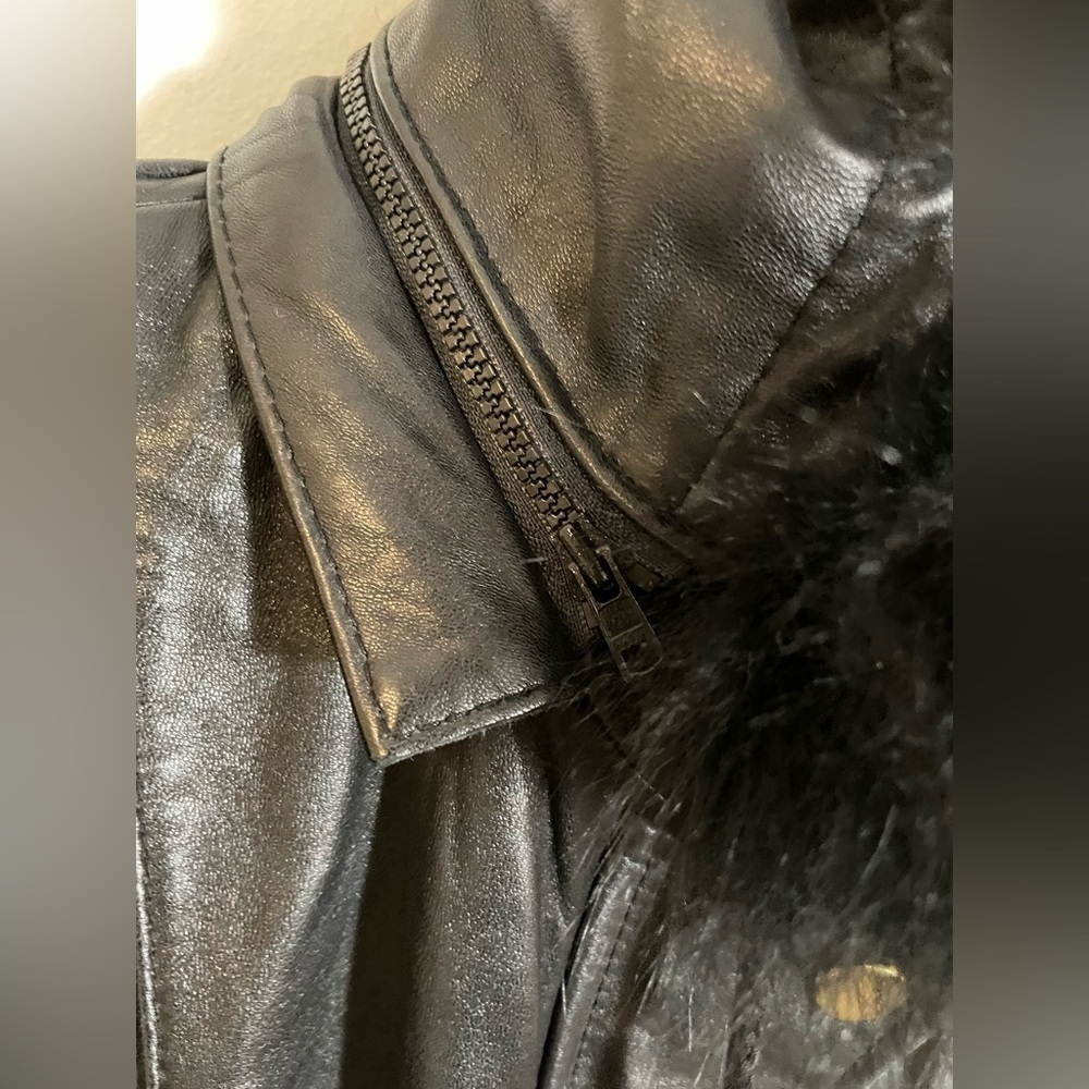 Worthington Lambskin Soft Leather Fox Fur Jacket Sz M Black Detachable Hood VTG - Picture 8 of 14